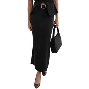 PRETTYGARDEN Women's 2026 Fall Maxi Pencil Skirt High Waisted Slit Work Office Trendy Long Skirts Business Casual Outfits, Black, Size L