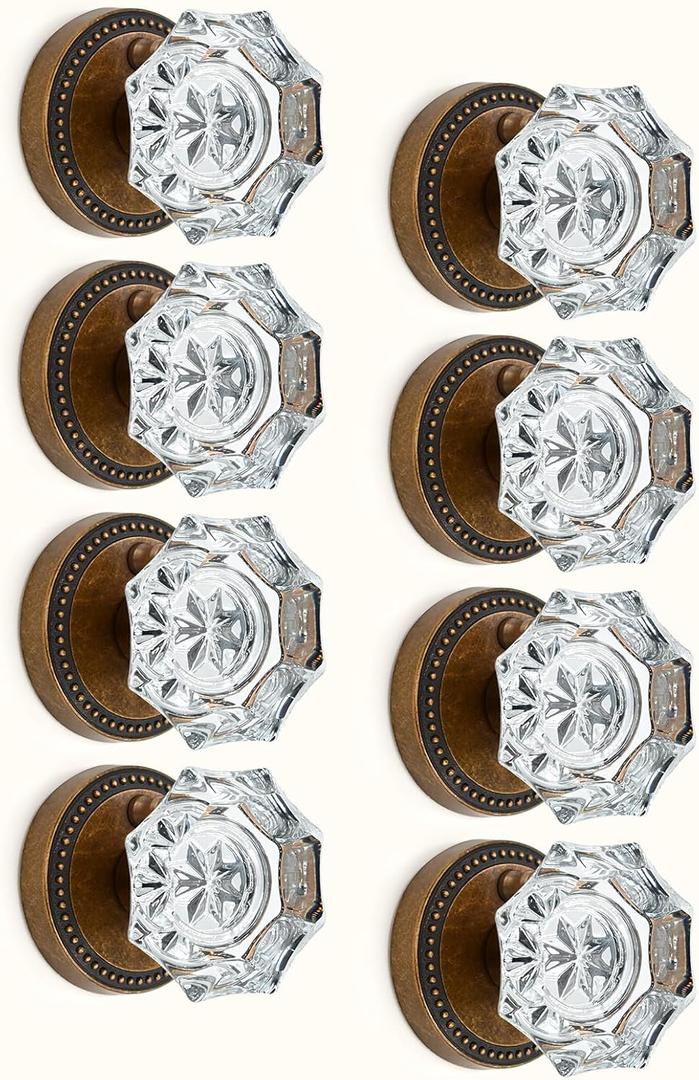 Asidrama 8 Pack Antique Brass Privacy Crystal Door Knobs
Privacy Lock for Bedroom & Bath,Glass Design,Heavy Duty,Fits Left & Right,Easy Install