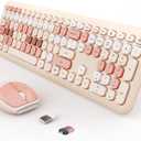 Wireless Keyboard and Mouse Combo, Colorful Ergonomic Full Size Retro Low-Noise Keyboard with Cute keycaps, Compatible with Windows, PC, Perfer for Home and Office Keyboards (Brown)