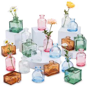 Small Glass Bud Vases for Centerpieces - Hewory 20pcs Colored Sturdy Cute Flower Vases Bulk, Mini Bottle Vase for Wedding Home Decor Birthday Party Events Mother's Day Bridal Shower Gifts Table Decor