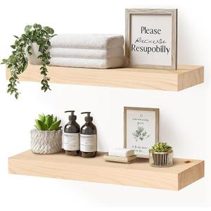 YLYHSST 17x8x1.6 inch Floating Shelves Set of 2 – Solid Wood Rustic Wood Wall Mounted Shelf for Kitchen, Bathroom, Living Room