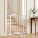 Narrow Baby Gate 24-29" Dog Gate Pressure Mounted Indoor Safety Gate for Stairs, Doorways, Hallways, No Drilling White Metal Pet Gate for Kids & Pets