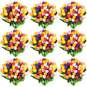 Jutom 96 Pieces Multicolor Artificial Tulips Flowers Faux PU Fake Tulip for Easter Spring Wreath Arrangement for Spring Wedding Easter Decor, 13.8''(Multicolor,96 Pcs)
