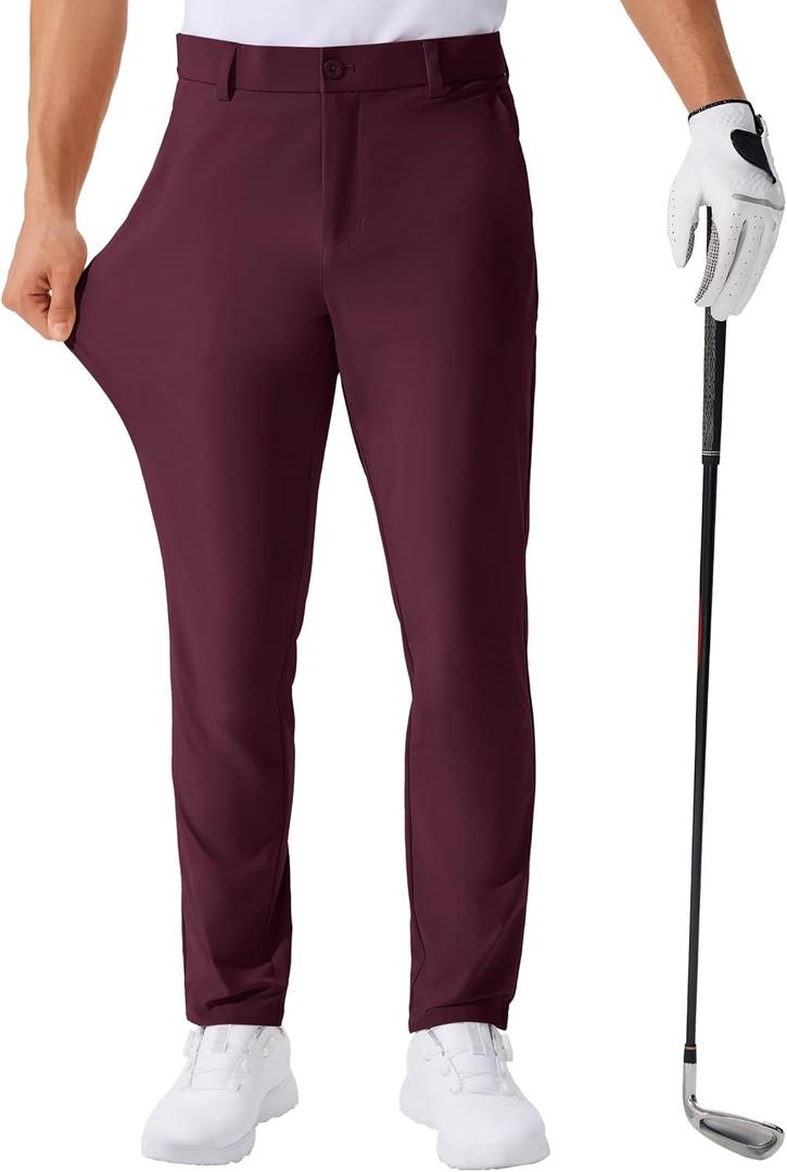 QPNGRP Men's Golf Pants 30"/32"/34" Inseam Lightweight Stretch Work Dress Pants (33W x 32L, Burgundy)