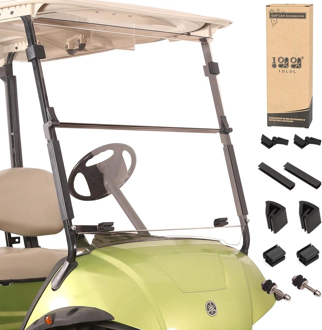 10L0L Golf Cart Foldable Windshield 3/16" (5MM) Thicken Only for 2007-2016 Yamaha Drive(G29), Fits 1"1" Struts Rail Front Folding Acrylic Windshield Replacement, Included Mounting Hardware - Clear