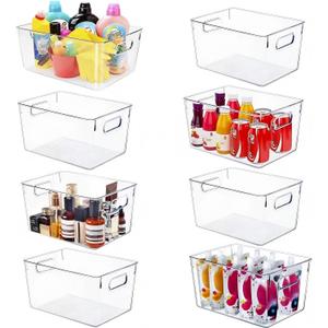SKTEET Set of 8 Large Clear Plastic Storage Bins (8L), Storage Containers for Pantry Organization and Kitchen Storage Bins,Home Edit and Cabinet Organizers