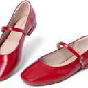 Women's Mary Jane Flats Soft Leather Ballet Flats with Ankle Strap,Comfortable Dressy Slip on Mary Jane Shoes Women (8, Red)