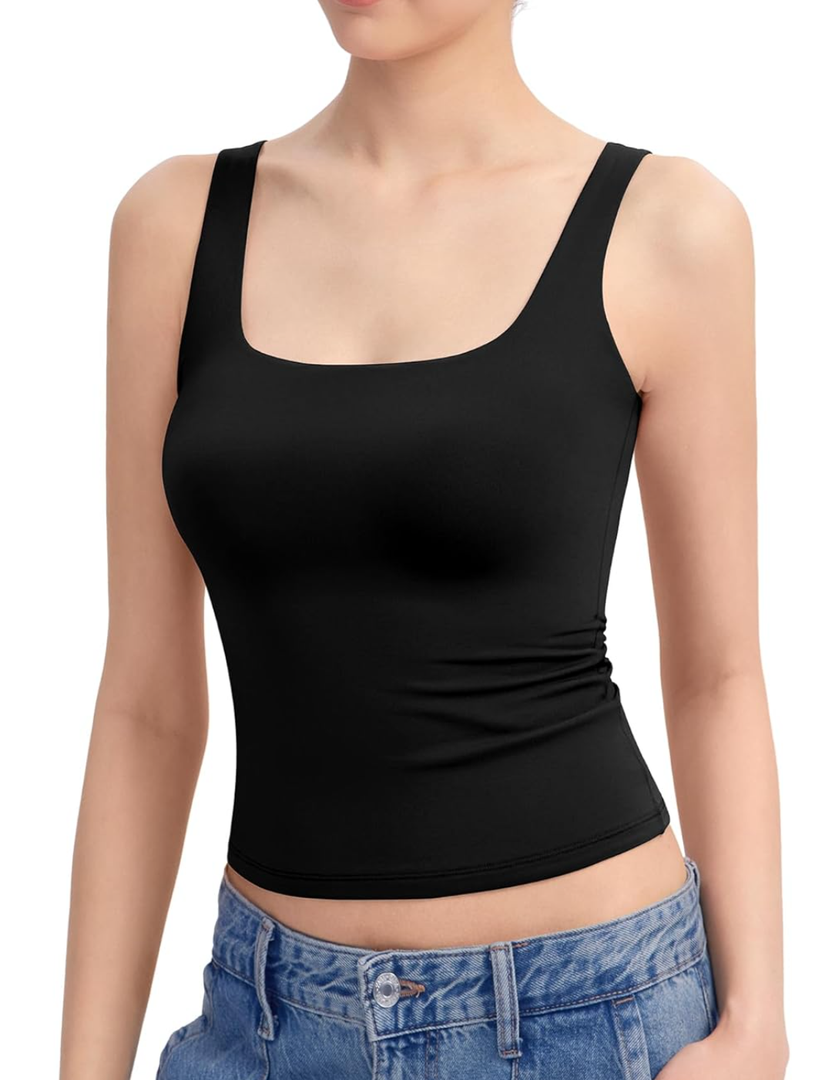 PUMIEY Women's Square Neck Tank Top Sleeveless Double Lined Basic Tops Sharp Collection 3 XL