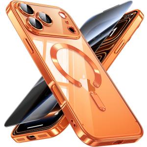 JUESHITUO for iPhone 17 Pro Case with Full Camera Lens Protector(Compatible with MagSafe)(Military Grade Drop Protection) 1X Privacy Screen Protector, Case for iPhone 17Pro, Cosmic Orange