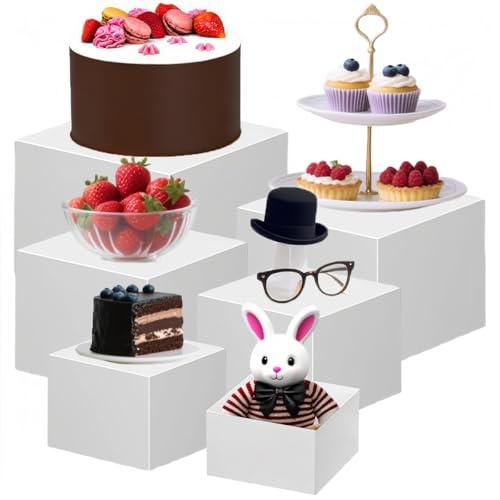 CEUQIESO 6Pcs Buffet Risers, Food Risers for Buffet Table, Acrylic Display Stands for Party Catering Desset Jewelry Collectibles, Acrylic Cube Boxes with Hollow Bottoms Silver Mirror 3 Count(10"-9"-8"-7"-6"-5")