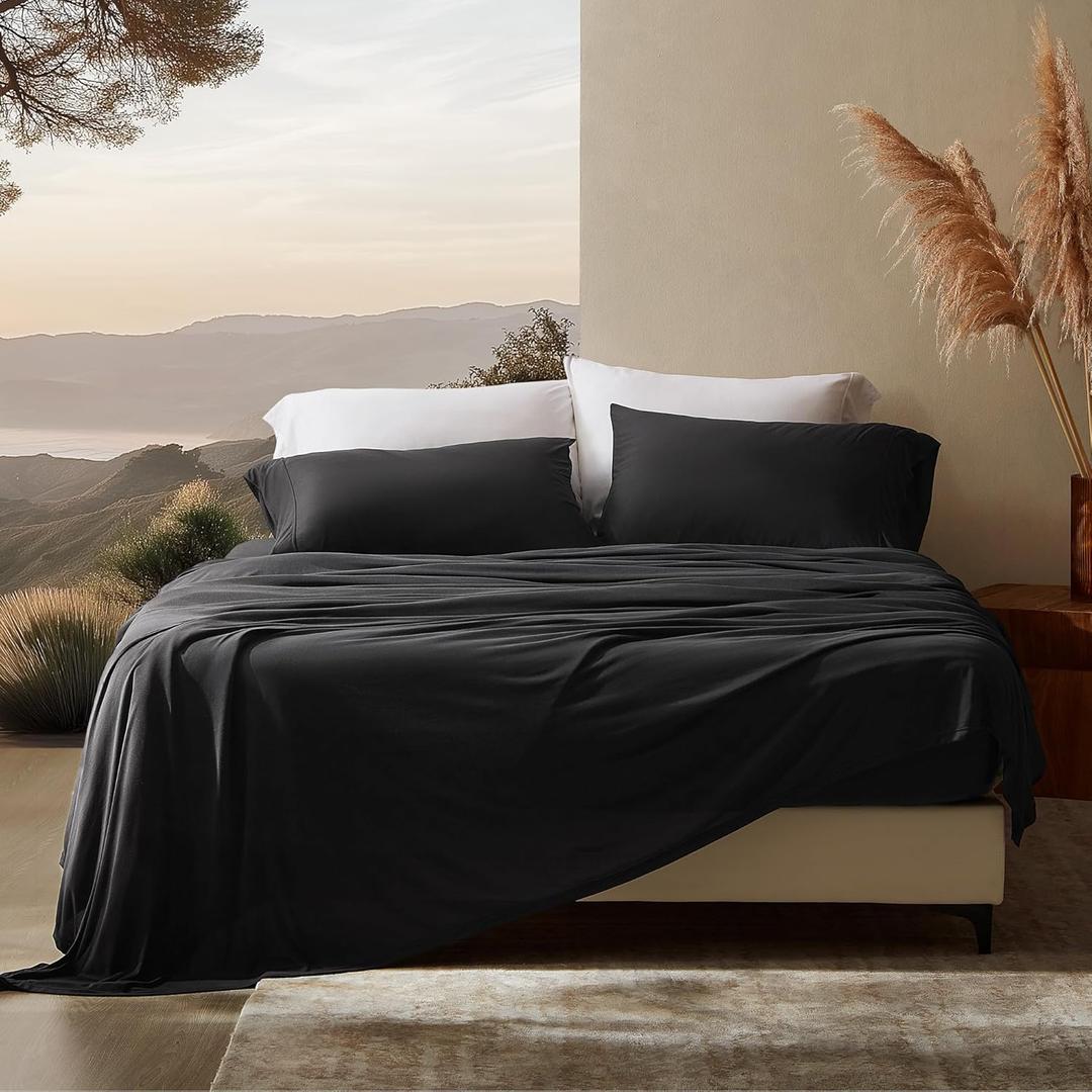SLEEP ZONE Twin Sheets Set - 3 Piece Bedding - Jersey Knit Cooling Sheet Set - Soft and Fade Resistant - Easy Care - Deep Pocket (Twin,Black)