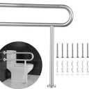 Toilet Grab Bar 31.3 Inch, YuanDe Wall to Floor Brushed Nickel Bathroom Safety Bar w/Anti-Slip Knurled Grip, Stainless Steel Handicap Grab Bar with Leg,Support Bar for Disabled Elderly Pregnant
