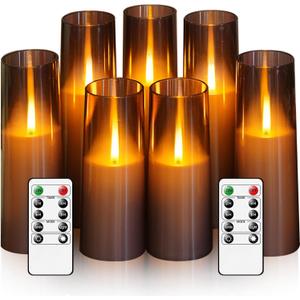 Flameless LED Candles Upgraded Realistic Flickering Flame, 7Pcs Battery Operated Candles with Remote Timers, LED Pillar Candles for Home Decor, Christmas, and PartiesGrey
