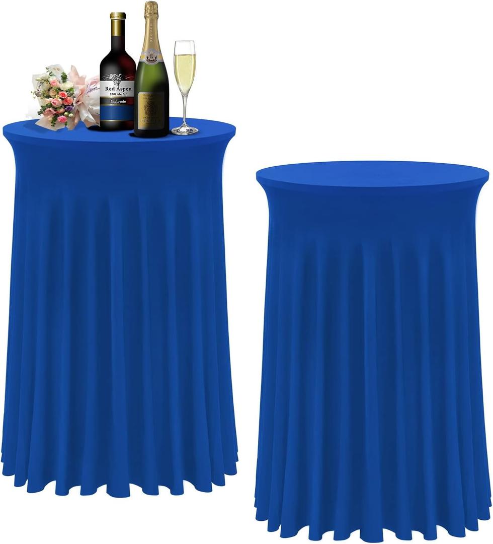 BDDC Cocktail Table Covers - 2 Pack 32"x 43" Royal Blue Cocktail Table Tablecloth with Natural Wavy Round Table Skirt Fitted High Top Table for Bar Wedding Party Banquet