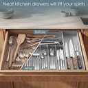 Heavy Duty Stainless Steel Frame Silverware Organizer with Plastic Body, Extra Large Silverware Drawer Organizer, 9 Slot Expandable Kitchen Drawer Organizer, 8 Non-Slip Feet Included, BPA Free, Gray
