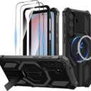 for Samsung Galaxy S24 FE Magnetic Case with Stand & Screen Protector [Compatible with MagSafe] Non Slip Full Body Double Layer Heavy Duty Military Grade Shockproof Protection Cover, Black