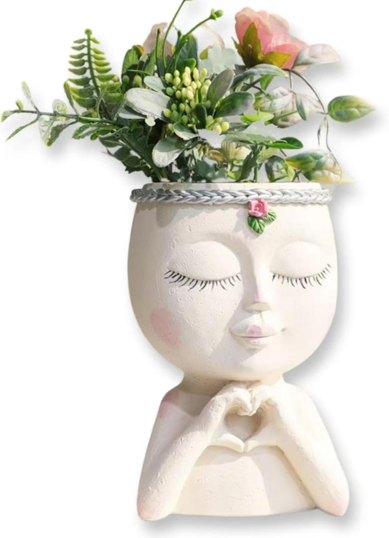 Yoohspoe GAFBV Face Planter Cute Resin Cactus for Indoor and Outdoor Plants Face Vase Home Decor Succulent Pots (White-Genie)