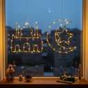 Eid Ramadan Mubarak Window Lights, 2 Pcs LED Hanging Decorations, Moon & Mosque Iron Art, Battery Operated with 8 Lighting Modes, Ramadan Decorations for Home & Festival Indoor & Outdoor Decor