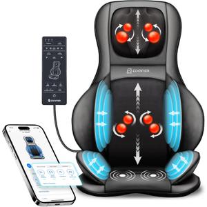 COMFIER Shiatsu Neck Back Massager with Heat, 2D/ 3D Massage Chair Pad with App Control, Deep Tissue Kneading Massage Chair Pad with Compression, Adjustable Back Coverage, Black