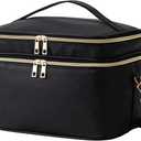 Makeup Bag for Women XL-Large Travel Makeup Bag Organizer Portable Toiletry Bag Cute Makeup Bags Waterproof Leather Cosmetic Bag Makeup Case with Removable Dividers, Black