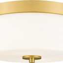 Emak 11 Inch Brushed Gold Flush Mount Ceiling Light Fixture, 2-Light Fixtures Ceiling Mount with Milk Glass Shades for Hallway, Kitchen, Bathroom, Dining Room, FM082-GD-ML