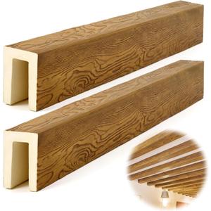 CroBlissful 2 Pack 3.5" W x 5.5" H x 48" L Faux Wood Ceiling Beams, Polyurethane U-Beams, Lightweight Rustic Wood Grain Beam Covers for Living Room Kitchen Entryway(Natural White Oak, MENA)