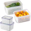 2 Pack Fruit Storage Containers for Fridge with Removable Colanders, Dishwasher & Microwave safe Produce Storage Containers with Lids Keep Fruits, Vegetables, Berry, Meat Fresh longer