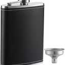 1 Pack Flask for Liquor and Funnel, Premium 8 Oz Leak Proof 18/8 Stainless Steel Pocket Hip Flask with Black Leather Cover, Great Gift Idea