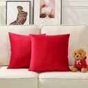 Stellhome Christmas Decorative Red Velvet Pillow Covers Square Soft Cushion Covers for Bed Couch Sofa Bench, 22 x 22 inch (55 x 55 cm), Pack of 2 (22" x 22" (Pack of 2), Red)