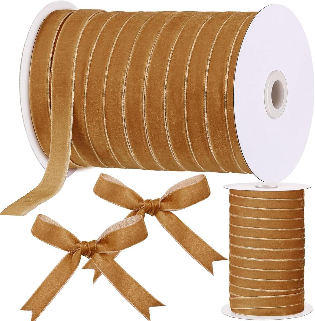 Chuangdi 5/8 Inch, 30 Yard Christmas Velvet Ribbon Vintage Khaki Ribbons for Gift Wrapping Christmas Tree Ornaments Xmas Party Decoration Wreath Crafts Bow Making