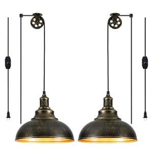 ALAISLYC Black Plug in Pendant Light Hanging Lamps for Living Room 15FT Dimmable Switch Adjustable Pulley Hanging Lights with Plug in Cord for Kitchen Bedroom 2 Pack