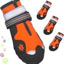 Dog Shoes for Large Dogs, 360Anti Slip Medium Dog Boots & Paw Protectors Winter Snowy, Waterproof 4Pcs Dog Booties with Reflective Strips (Size 1: 1.57''x2.09''(W*L), Orange)
