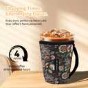 Thermal Foil Insulated Iced Coffee Cup Sleeves, 16-32oz Reusable Neoprene Coffee Sleeve with Handle, Gifts for Coffee Lovers Women (Green Flowers)