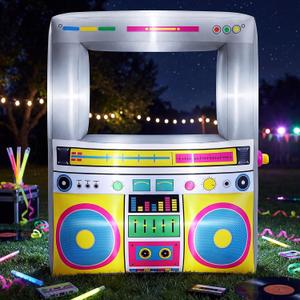 Soulchen 6 x 5 ft Inflatable Radio Boombox Decor with Built in LEDs Lighted and Air Blower, 80's 90's Party Decoration Blow up Giant Boombox for Hip Hop Birthday Disco Photo Props(Radio,Yellow)