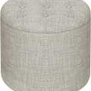 Adeco 14.6" Round Storage Tufted Ottomans with Removable Lid, Harbor Gray