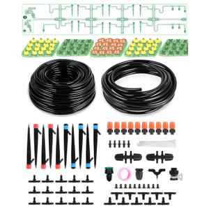 Drip Irrigation System for Watering Garden: 65FT Hydroponic Misting Device Kit with Tubing Hose for Potted Plants Outdoor Indoor Greenhouse Patio Raised Growing Flower Bed Lawn Tree