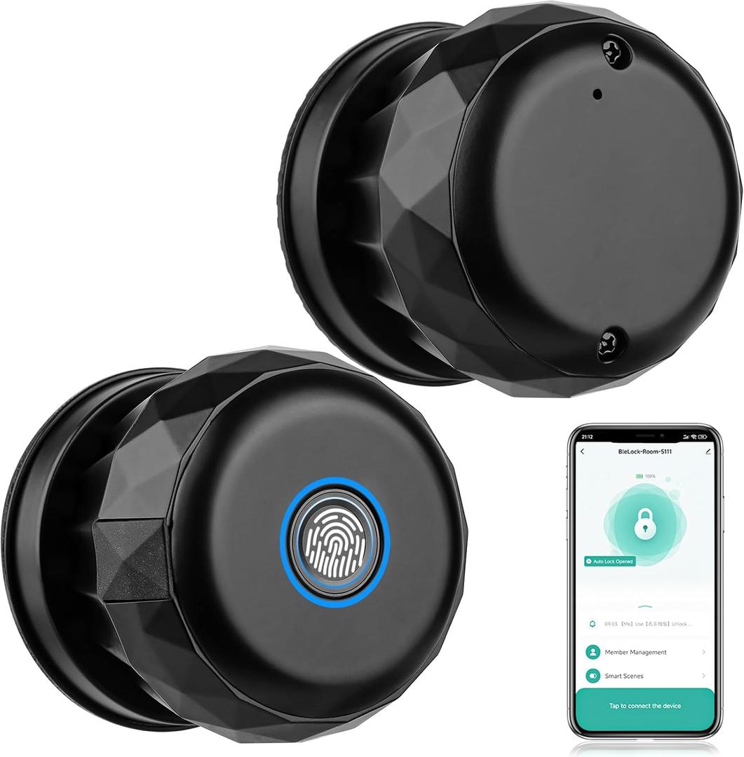 Fingerprint Door Lock, Smart Door Knob - 3-in-1 Entry (Fingerprint/APP/Key) for Home Security, 50 User Capacity, Real-Time Access Logs, Easy Install - for Bedroom, Office, Apartment