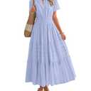 BTFBM Womens Summer 2026 Casual Midi Maxi Dresses Lightweight Short Sleeve V Neck Elastic Waist Boho Beach Dress Pockets(Light Blue, Medium)