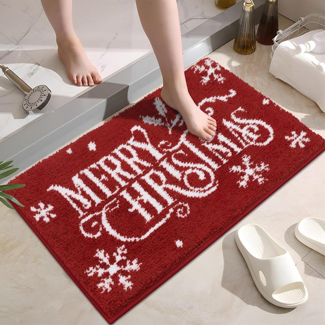 SHACOS Merry Christmas Bathroom Rug 20x32 Christmas Bath Mats Non Slip Soft Absorbent Microfiber Bath Rugs Home Decor Bath Rug, Machine Washable Xmas Carpet for Bathroom Floor