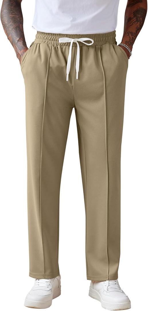 COOFANDY Men's Knit Sweatpants Lightweight Open Bottom Casual Pants Drawstring Jogger Yoga Pants with Pockets (Large, Olive Green)