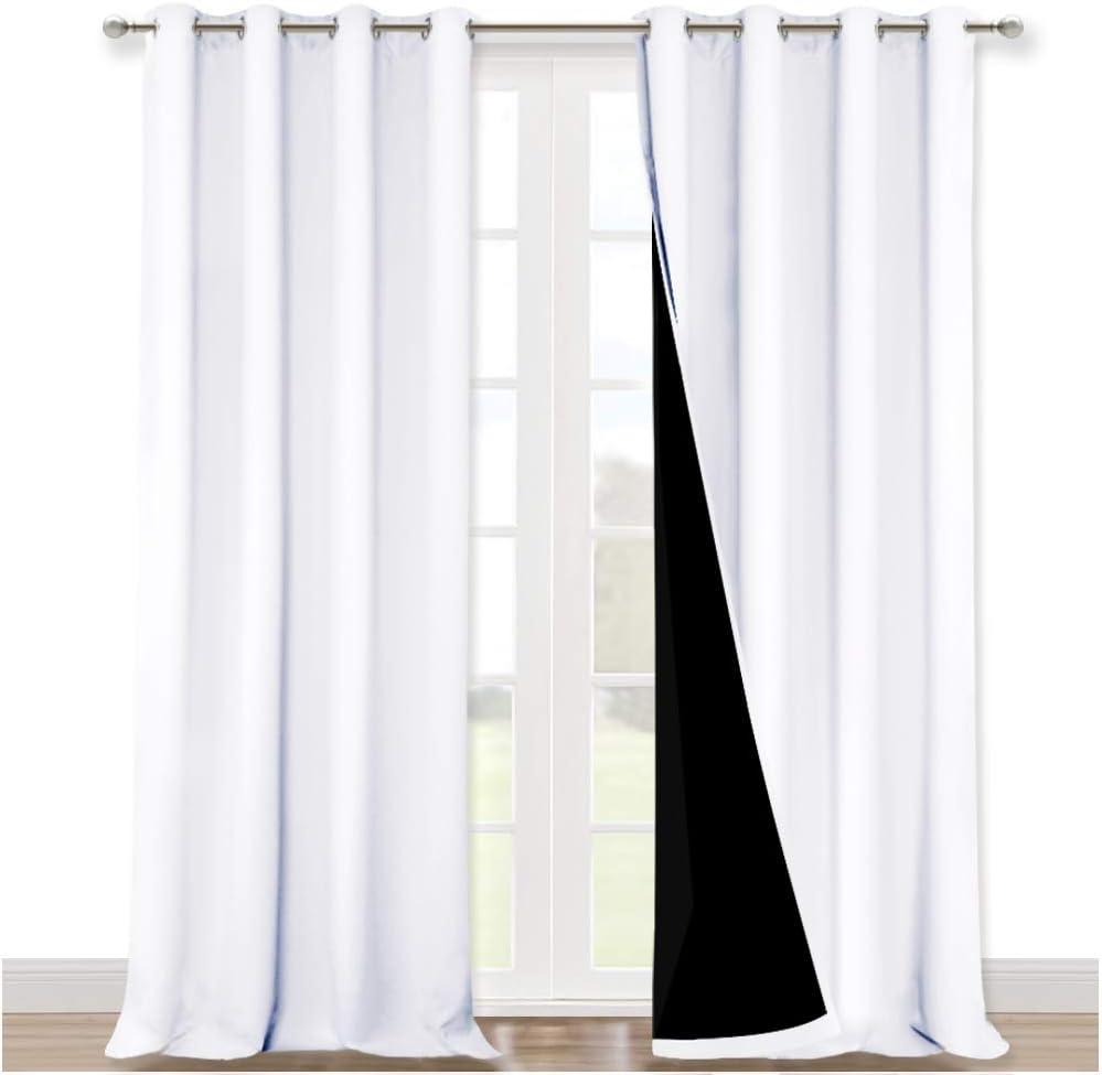 NICETOWN White 100% Blackout Curtains for Windows, Super Heavy-Duty Black Lined Total Darkness Drapes for Bedroom, Privacy Assured Window Treatment for Patio (Pack of 2, 52 inches W x 108 inches L)