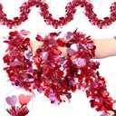 50 Feet Valentines Day Tinsel Garland Decor, Valentine Heart Tinsel Garlands Red Pink Heart Hanging Garland, Valentine's Day Decorations for Indoor Outdoor Home Wedding Party Mantel Table