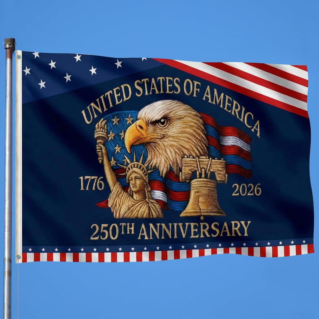 USA 250th Anniversary Flag Double Sided 3 x 5 ft Anniversary United States Semiquincentennial Grommet Independence Day 4th of July Patriot Outdoor Garden Banner(Liberty)