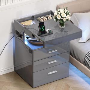 T
Treocho Led Nightstand with Hidden Space & Charging Station
3 Drawer Smart Nightstand, Glossy Finish, RGB Lights, Tall Bedside Table for Bedroom, Grey,  Product Dimensions 15.75"D x 16.93"W x 26.77"H