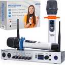 Pyle, UHF Wireless Microphone System, Portable Digital Audio Mixer, Bluetooth, Two Handheld Mics, Receiver Base, White, Adjustable Volume, Complete Set, Dual Channel, Home Karaoke, Professional Use