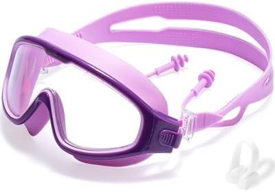seasprint Swim Goggle Kids,Leak-Proof,Anti-Fog Pool Glasses,Wide View Swimming Goggles for 3-14,With Ear Plugs and Nose Clip(Purple)