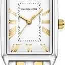 GAOFAN HOUR Gold Watches for Women with Vintage Rectangular Case,White Roman Dial,Stainless Steel Band,Adjustment Tool Included,Water Resistant(TwoTone)