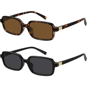 WOWSUN Retro Rectangle Sunglasses Womens Small Trendy 90s Sun Glasses Sunnies UV400 Protection (2 Pack: Black Frame Grey Lens+tortoise Frame Brown Ens) WOWSUN Retro Rectangle Sunglasses Womens Small Trendy 90s Sun Glasses Sunnies UV400 Protection (2 Pack: Black Frame Grey Lens+tortoise Frame Brown Ens)