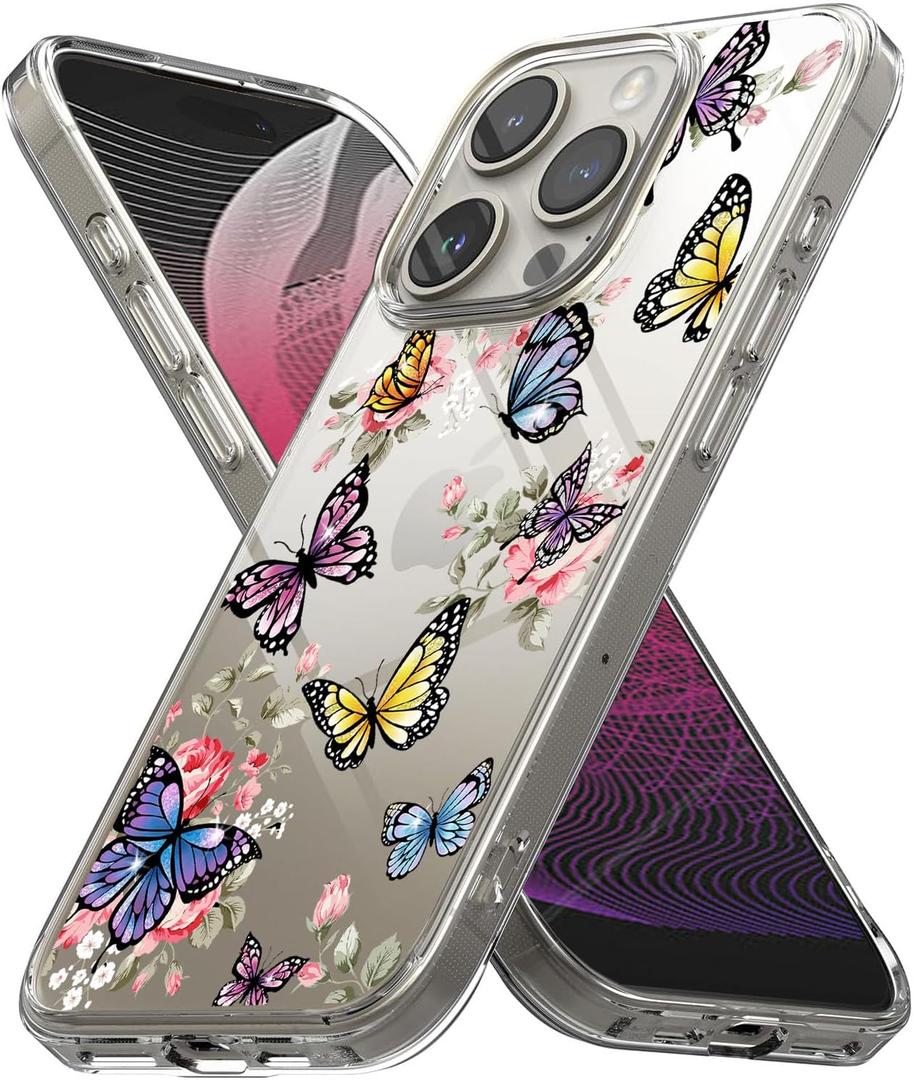 4 x Compatible for iPhone 16 Plus Case Clear with Design Cute Cartoon Animals, Girly Cases for Women Girls Soft TPU Bumper Shockproof Protective Phone Cover Slim Fit Silicone (Butterfly)