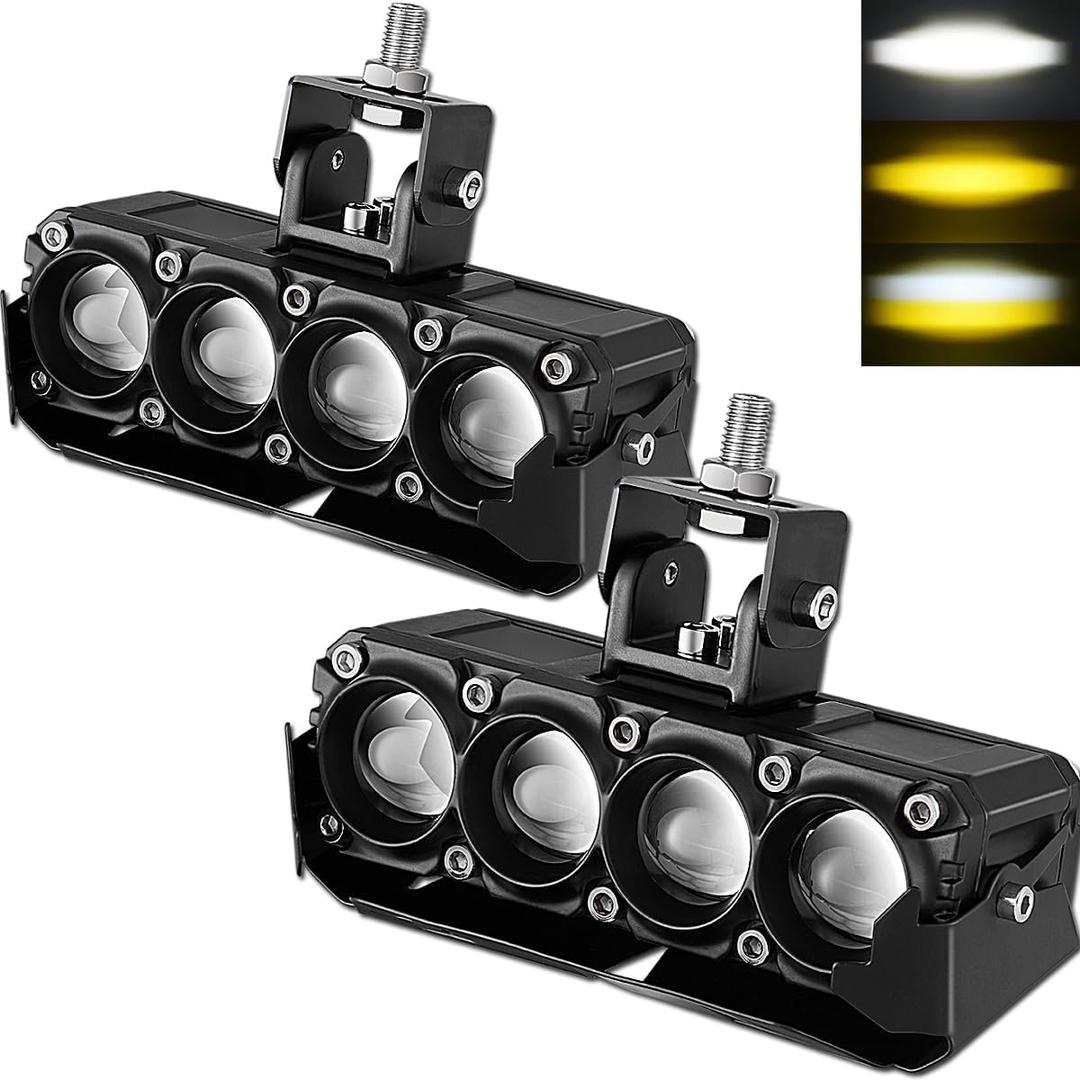 Motorcycle Fog Lights, 80W 8000LM Dual Color White Amber Driving Auxiliary Pod Light,2 pcs 6 Inch LED Light Bar for Motorbike SUV ATV Truck Boat Tractor Forklift